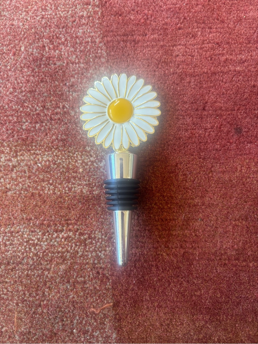Anthropologie Enamel Daisy Flower Wine Bottle Stopper - White & Yellow